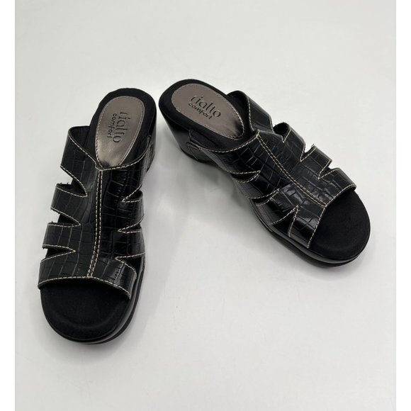 Rialto Shoes - Rialto Velocity Open Toe Slip On Clogs Comfort Sandals Croc Print Black 7.5 M